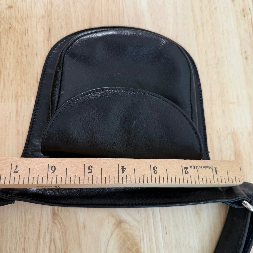 Vintage Neiman Marcus Black Faux Leather Zipper Festival Waist Belt Bag Concert